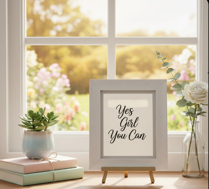 Positive Note: “Yes Girl You Can” in a Frame