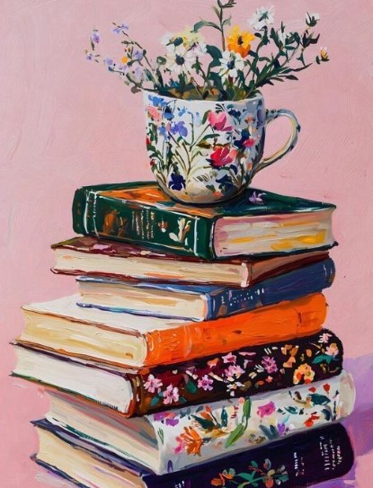 Abstract Floral Canvas and Pastel Books