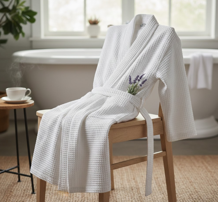 Add a White Waffle Knit Robe