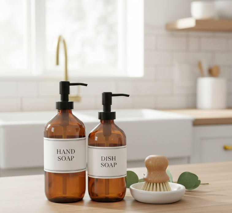 Amber Glass Soap Bottles