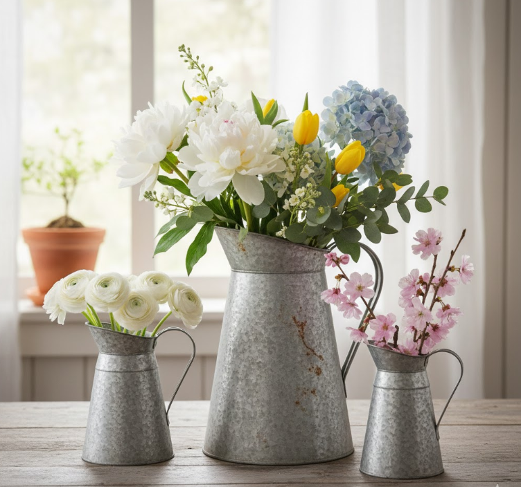 Antique Galvanized Metal Pitchers for Flowers