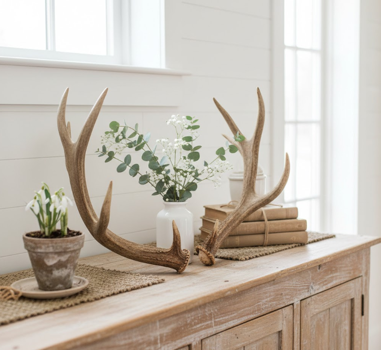  Antler Sheds on Wooden Sideboards