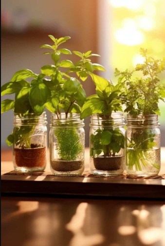 Arrange Mason Jars with Fresh Herbs