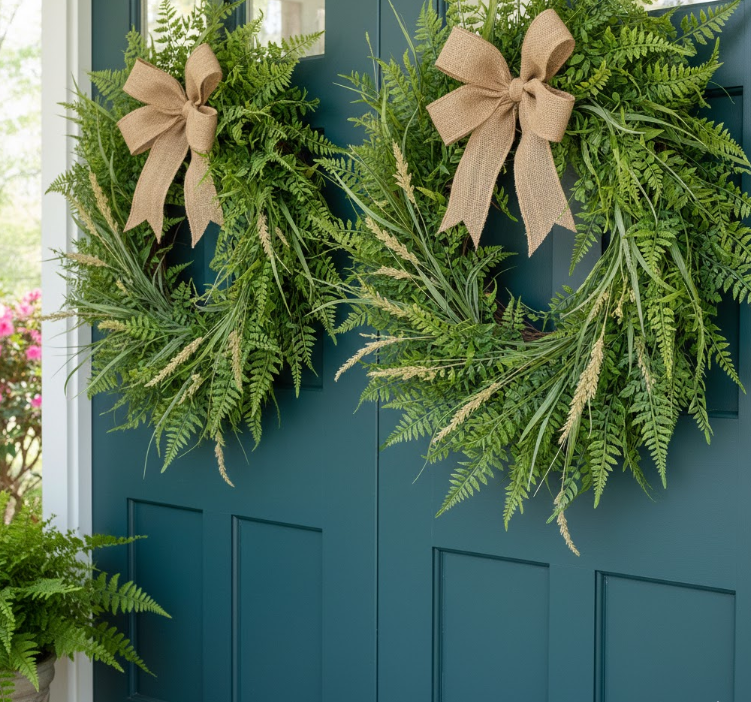Artificial Buckler Fern and Grass Wreath Set