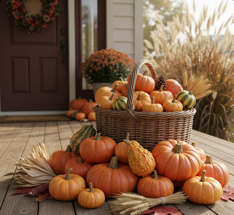 Basket of Bountiful Pumpkins
