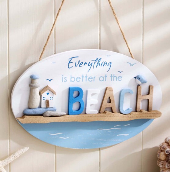 Beach Sign Wall Art with Coastal Quotes