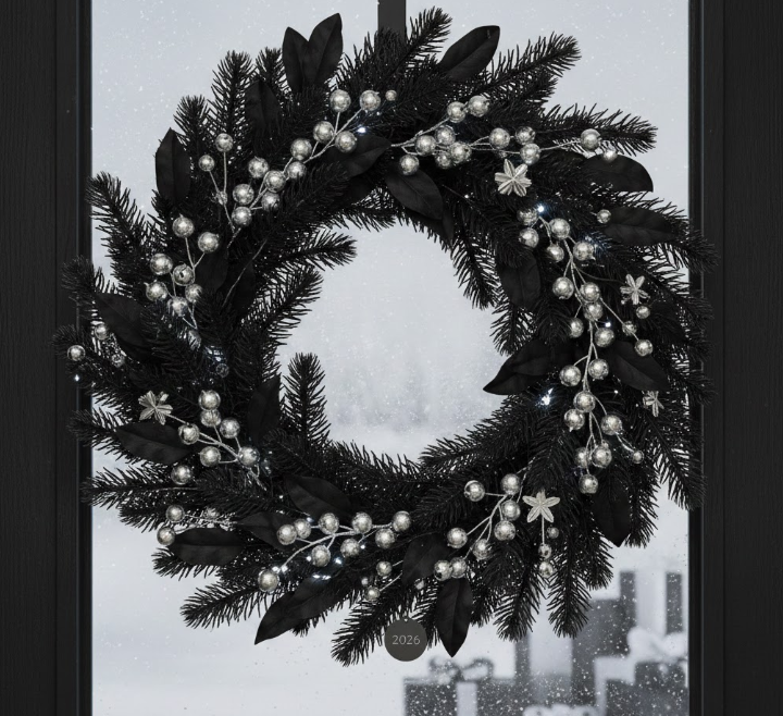  Black Christmas Wreath With Silver Berries