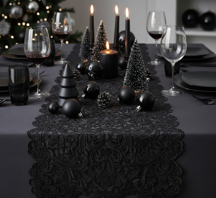  Black Lace Table Runner for Holiday Dining