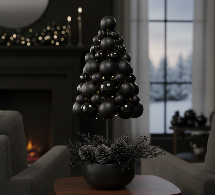 Black Ornament Topiary for Side Tables