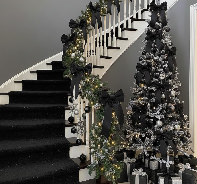 Black Satin Bows on the Staircase