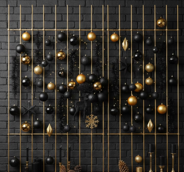 Black and Gold Ornament Display Wall