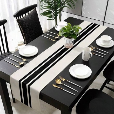 Black and White Striped Table Runner