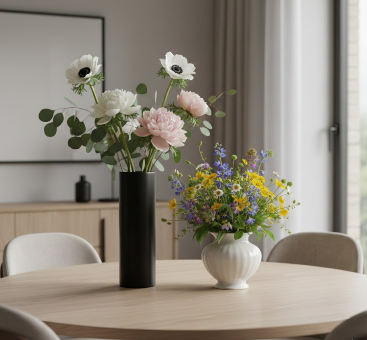 Black or White Vase with Flowers