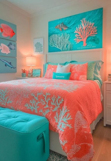 Blue and Coral Beach Style
