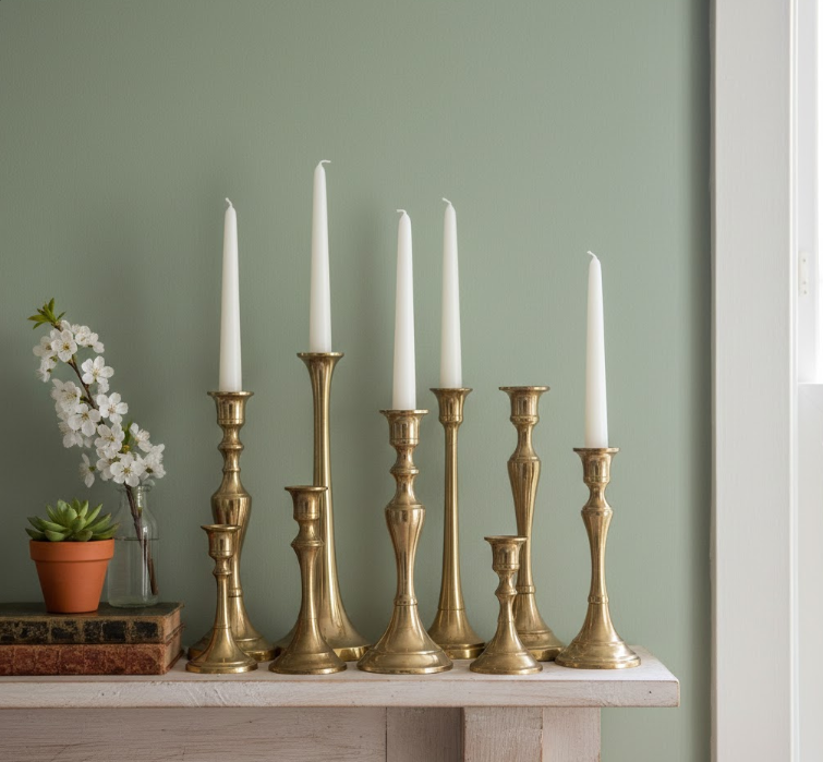 Brass Candlestick Holders in Mixed Heights