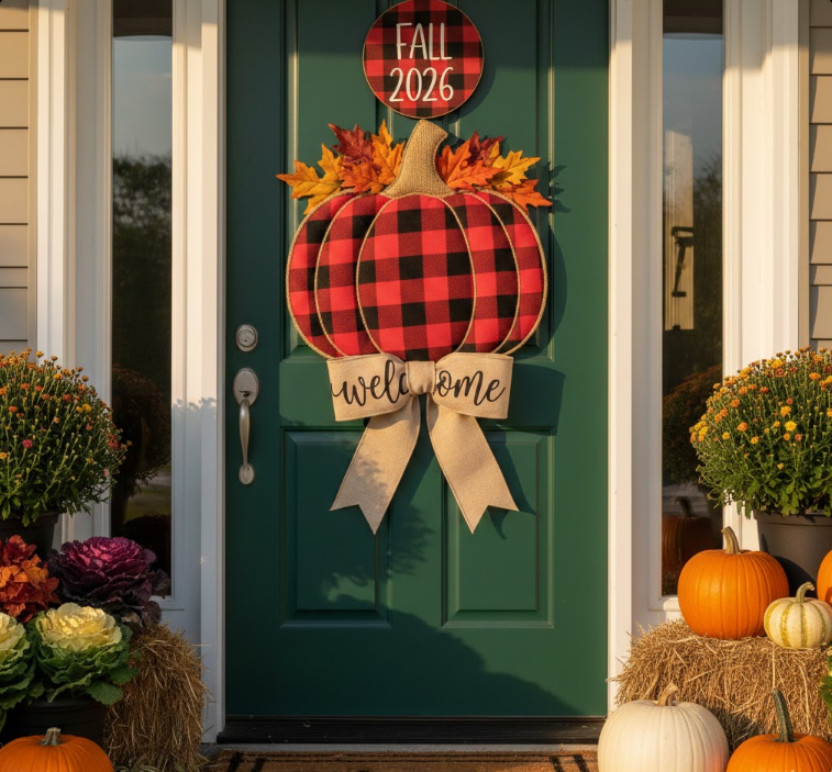Buffalo Check Pumpkin Welcome