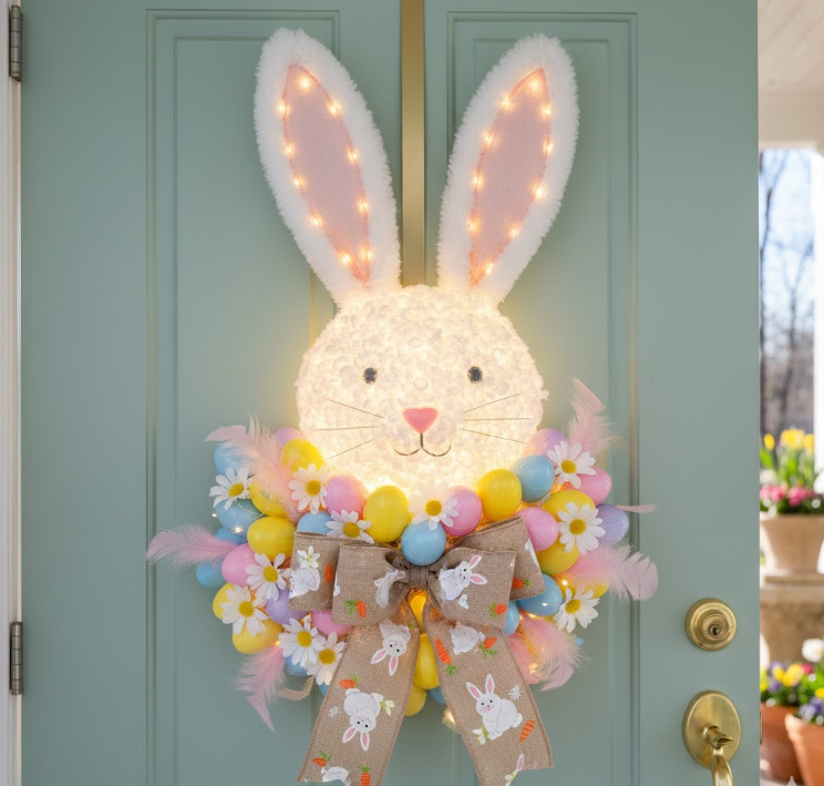  Bunny-Shaped Light-Up Easter Wreath