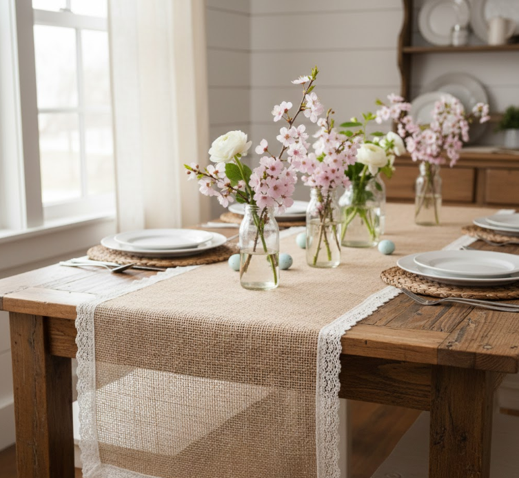 Burlap Table Runners for Farmhouse Style