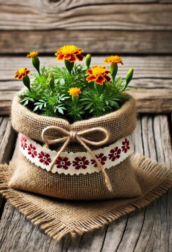 Burlap-Wrapped Flower Pots