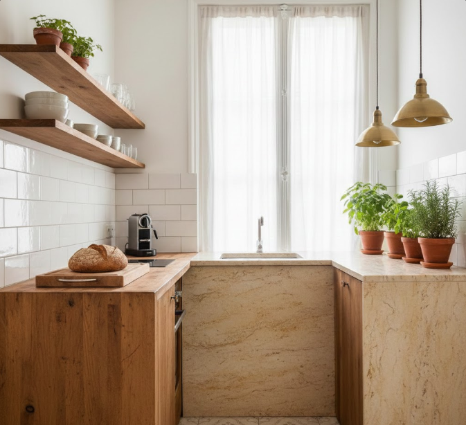 Butcher-Block or Warm Stone Counters