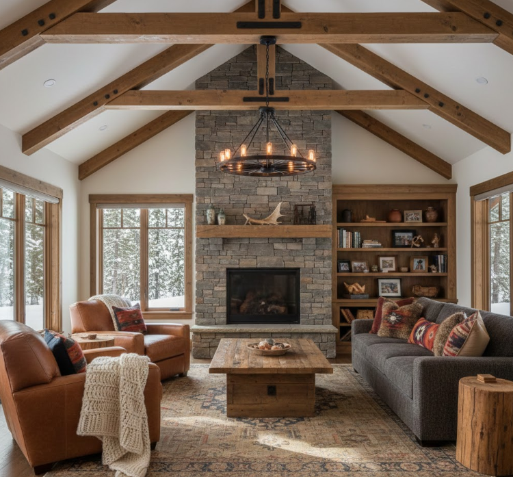 Cabin-Inspired Warmth With Timber Beams