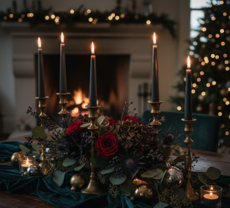 Candlelit Centerpieces with Dark Tapers