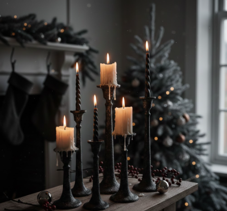 Candlesticks with Blackened Metal Finish