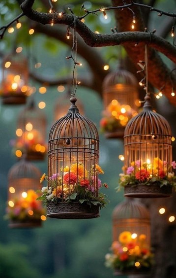 Center a Birdcage with Flowers or Lights