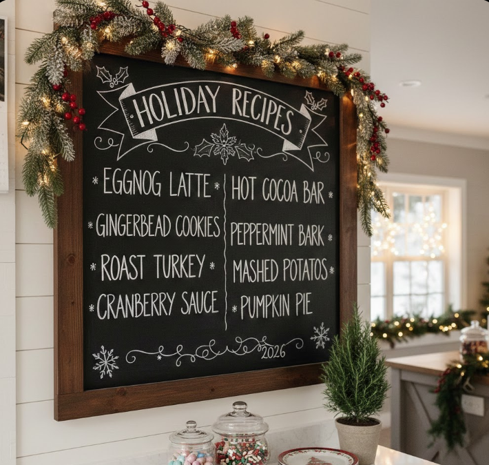Chalkboard Menu Board with Holiday Recipes