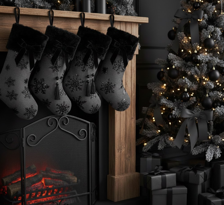 Charcoal Grey Stockings With Black Accents