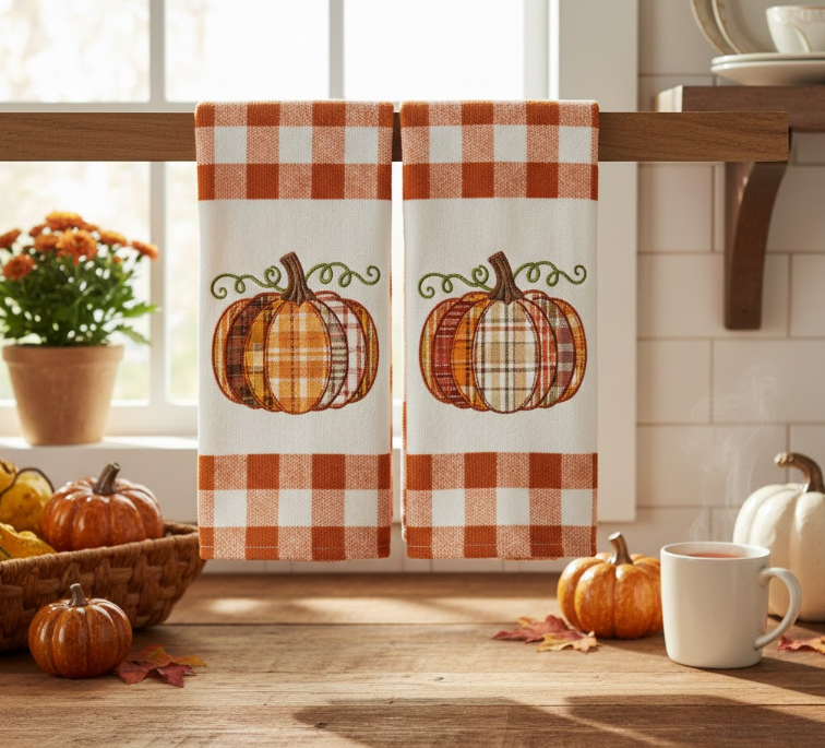 Checkered Pumpkin Towels