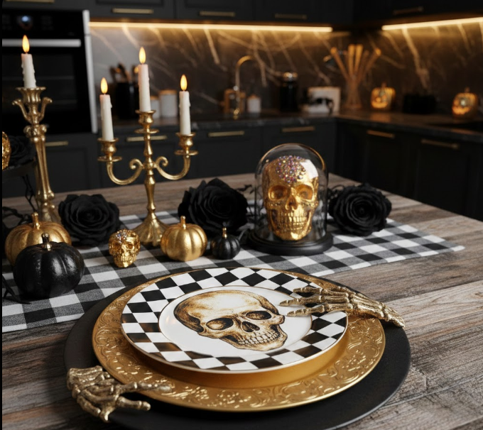 Checkers, Gold, and Skull Plates 
