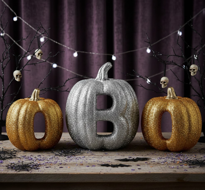 Chic Glittery BOO Pumpkins
