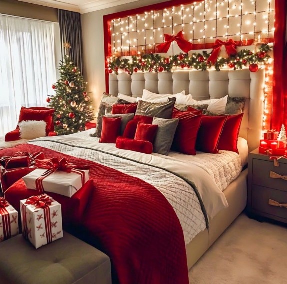 Christmas Bedroom Headboard Decor