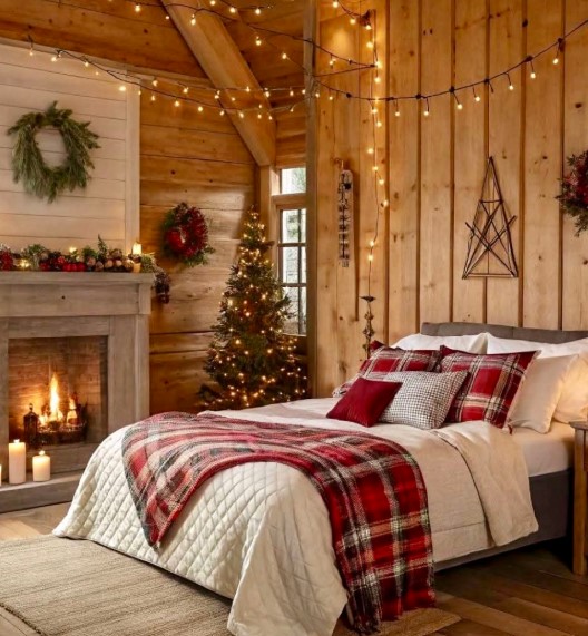 Christmas Decor for a Bedroom Fireplace