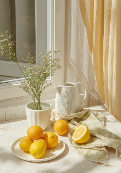 Citrus Slices and Crisp White Linens 