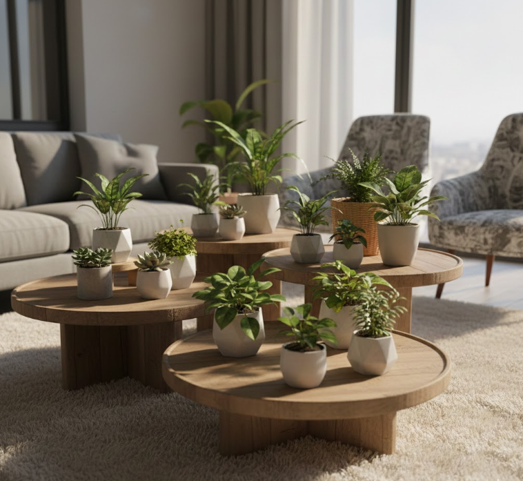 Clustered Small Plants on Coffee Tables