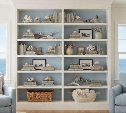 Coastal Bookshelf Styling