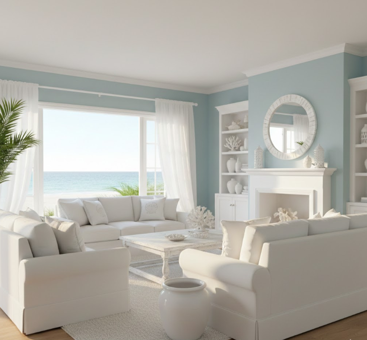 Coastal Calm: Light Blue Walls + White Accents