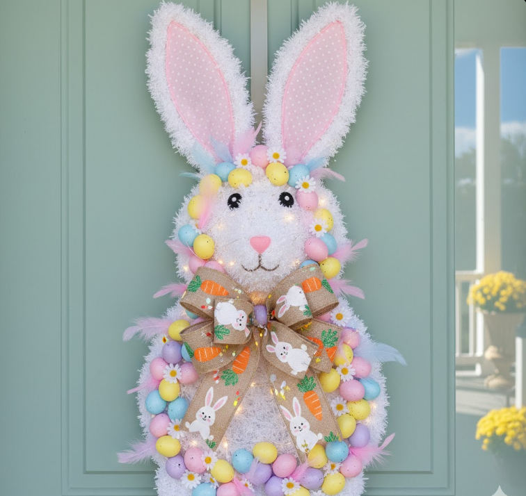 Colorful Bunny-Shaped Wreath