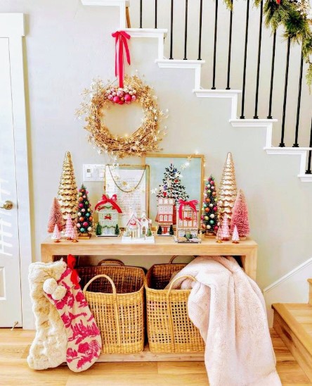 Colorful Christmas Console Table Decor