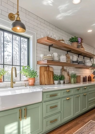 Combine Sage Green With Gold Hardware
