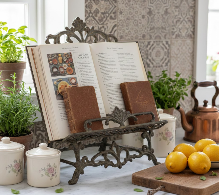 Cookbook Display on a Vintage Stand