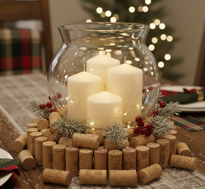 Cork and Candle Table Centerpiece