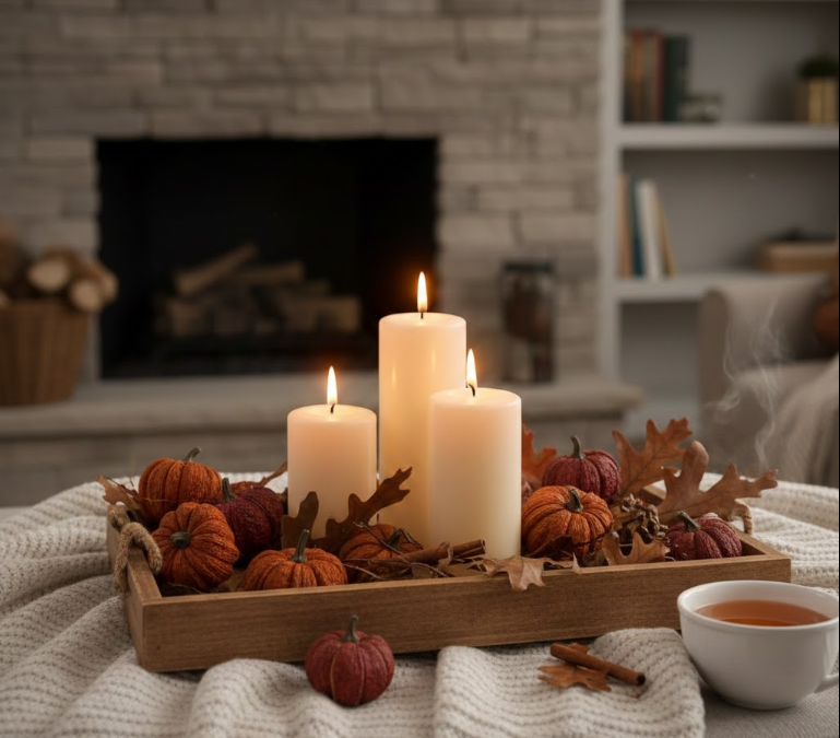 Cozy Centerpiece with Tall White Candles