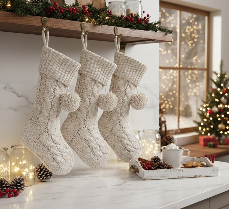 Cozy Knit Stockings Without a Mantel