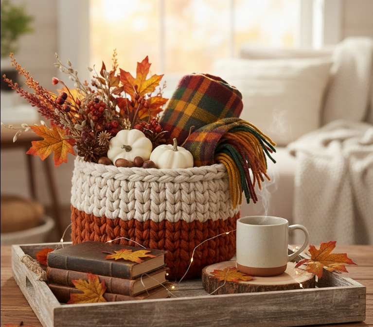 Cozy Vignette with Woven Basket