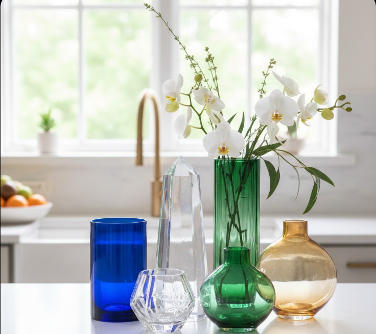  Crystal or Colored Glass Vases