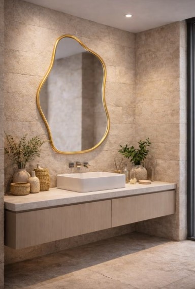 Curvy Mirror Above the Vanity