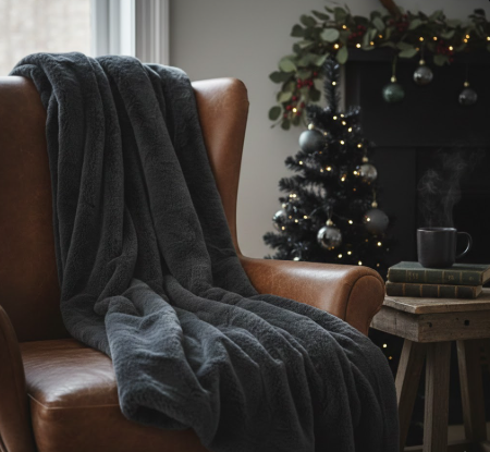 Dark Gray Faux Fur Throw Blankets